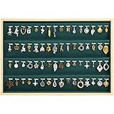 BELLE VOUS Schaukasten aus Holz für Anhänger - 35 x 24 cm Anhänger Schmuck Organizer mit 64 Fächern - Schmuck Tablett mit Grünem Samtfutter mit 4 Ebenen