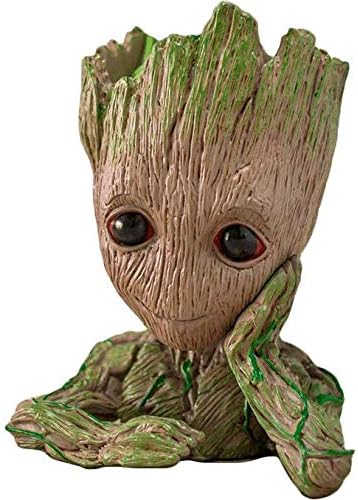Marvel Avengers Infinity War Pot Groot Wooden Look Tree Flowerpot Cum Pen Container- Tree Man, 16 cm, White, 1 Piece