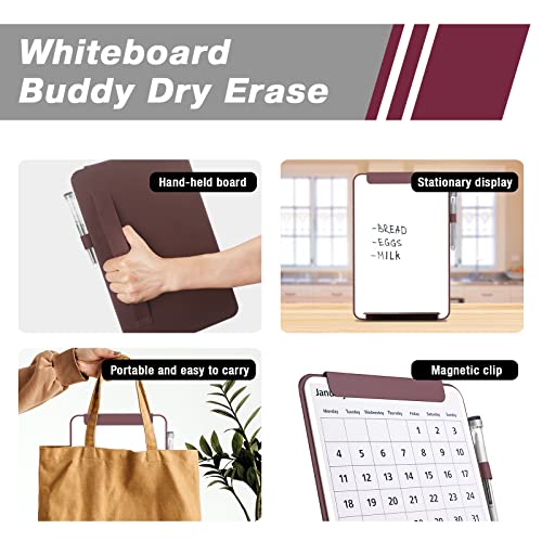Towon Glass Whiteboard Small Portable, Dry Erase Board Stand Desk With Pu Cover, Travel White Board With Magnetic Clip For Office, Homeschooling Supplies, 13.5 X 8.5 Inches, Claret #TOP3