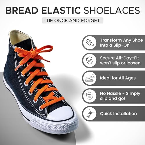 Bread Elastic Shoelaces – Tie Once, Slip On – Stretch Shoelaces That Look Real for Sneakers, Boots & Everyday Wear, Coral Orange, 96"