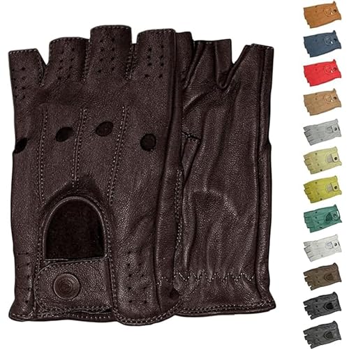 Preisvergleich Produktbild German Wear Driving Halbfinger Fingerlose Autofahrer-Handschuhe Lederhandschuhe (Dunkelbraun, 10=XL)