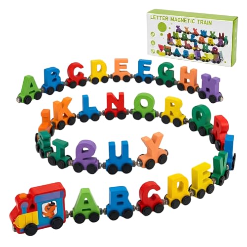 Image of Crackles Wooden Magnetic Alphabet Train Toy for Kids | 27 Piece ABC Letter Train with Engine | Montessori & STEM Learning Educational Toy | Wooden Alphabet Train for Toddlers & Preschool Kids
