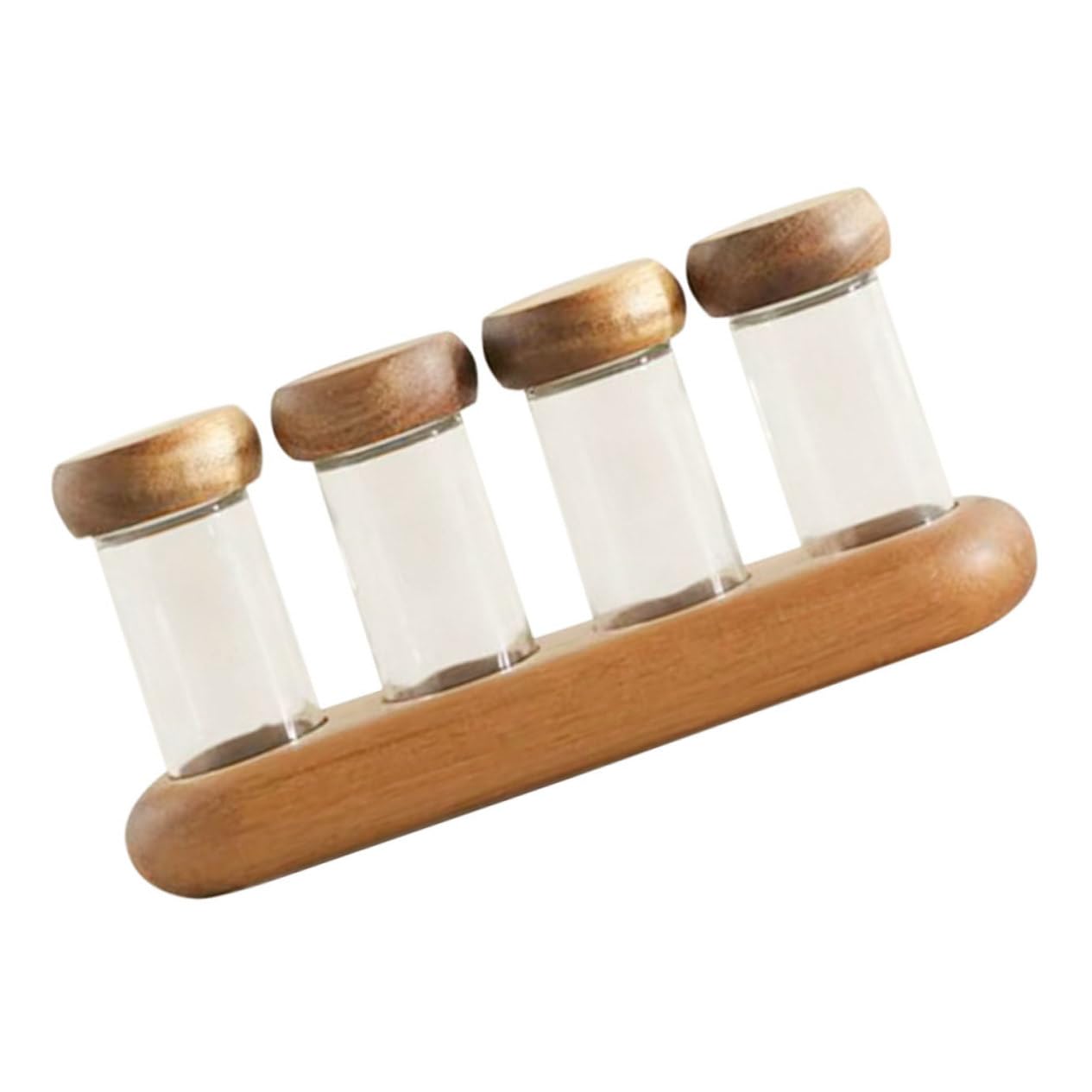 Contenitore in Vetro per Spezie con Coperchio in Legno di Acacia e Vassoio Barattolo Ermetico per Condimenti Design Compatto e Resistente per Cucina e Barbecue all Aperto