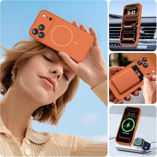 Image of mobistyle Magnetic Silicone Back Case for iPhone 17 Pro Max 6.9-Inch, Compatible with Mag-Safe, Silky Soft Touch, Shock Absorbing Phone Back Cover with Camera Lens Protection (Orange)