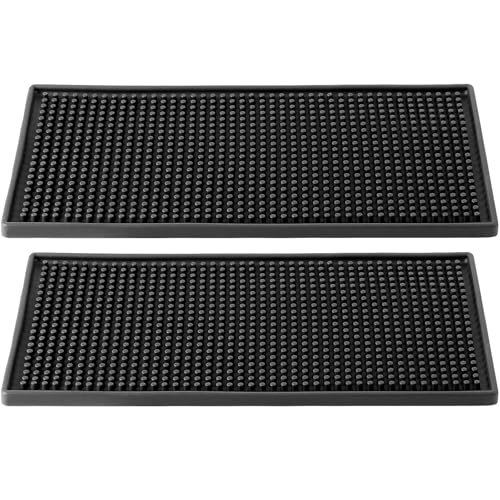 HOZEON 2 Pack 12 x 6 Inches Rubber Bar Service Mat, Non Slip Rubber Bar Spill Mat, Countertop, Kitchen, Restaurant, Bartender, Hotel, Beverages, Furniture, Black