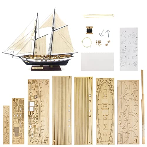 GAWEGM Wooden Ship Model Building Kit - 1/130 Harvey 1847 Sailboat Model for Collections