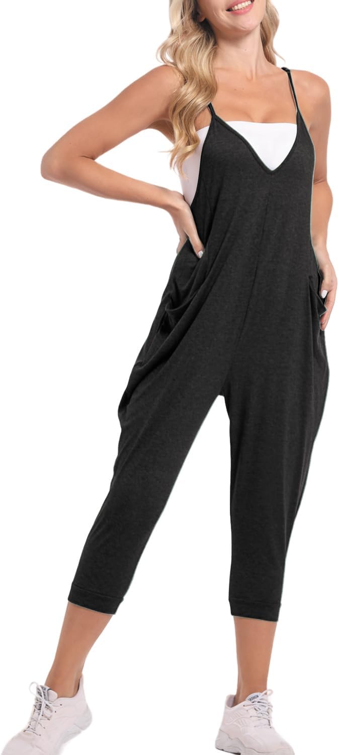 Women's Deep V Neck Jumpsuit Adjustable Spaghetti Strap Skinny Leg Jumpsuit Loungewear Casual Solid Sleeveless Romper - Image 2