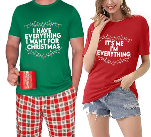Christmas Couples Shirts His and Her Matching Xmas Outfits Sets Funny Christmas Family Pajamas Short Sleeve Tees Top2