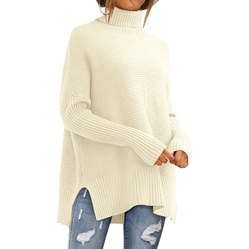 LILLUSORY Women's Oversized Turtleneck Sweaters 2023 Fall Batwing Sleeve Ribbed Tunic Sweater