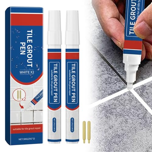 Rotulador para juntas (2 unidades, color blanco, resistente al agua, con 2 boquillas, resistente al moho, reparación de juntas, para paredes, suelos, juntas de azulejos, cocinas y baños)