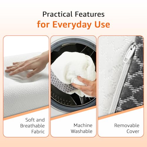 Image of amazon basics Wedge Leg Pillow | High Resilience Super-Soft Foam | Leg, Hip, Thigh & Knee Rest | Generous Size for Both Legs | Washable Cover | 22 x 20 x 7 in | White & Grey
