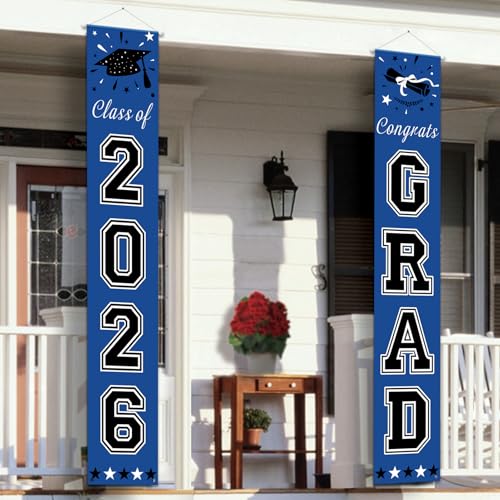 DAZONGE 2026 Graduation Decorations Blue, Congrats Grad Porch Banner for Any Schools or Grades 2026 Graduation Party Decorations