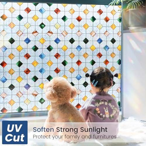 Image of DKTIE Rainbow Stained Glass Window Film Decorative 23.6in X 78.7in