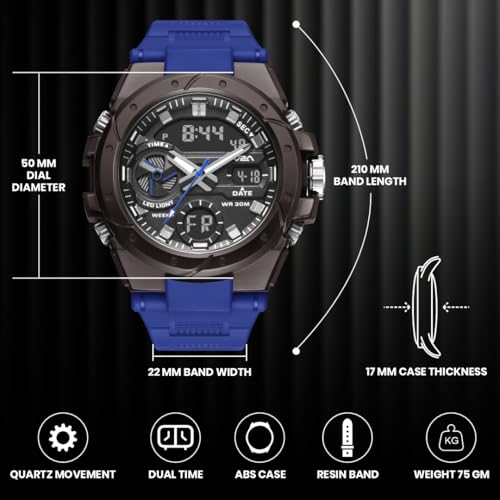 Image of V2A Styrke 5120 Analog Digital Watch for Men | Hybrid Multi Display Dial | Alarm Stopwatch Day Date 12 /24 Hr | TPU Strap | 30M Water Resistant | Gift for Mens