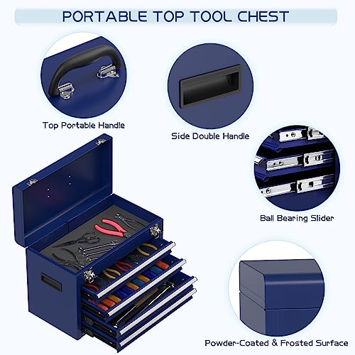 5-Drawers Rolling Tool Chest Tool Box With Wheels, 2-In-1 Detachable Tool Storage With Large Cabinet And Sliding Drawers, Removable Tool Box Organizer With Lockable For Garage, Workstation (Darkblue) #TOP3