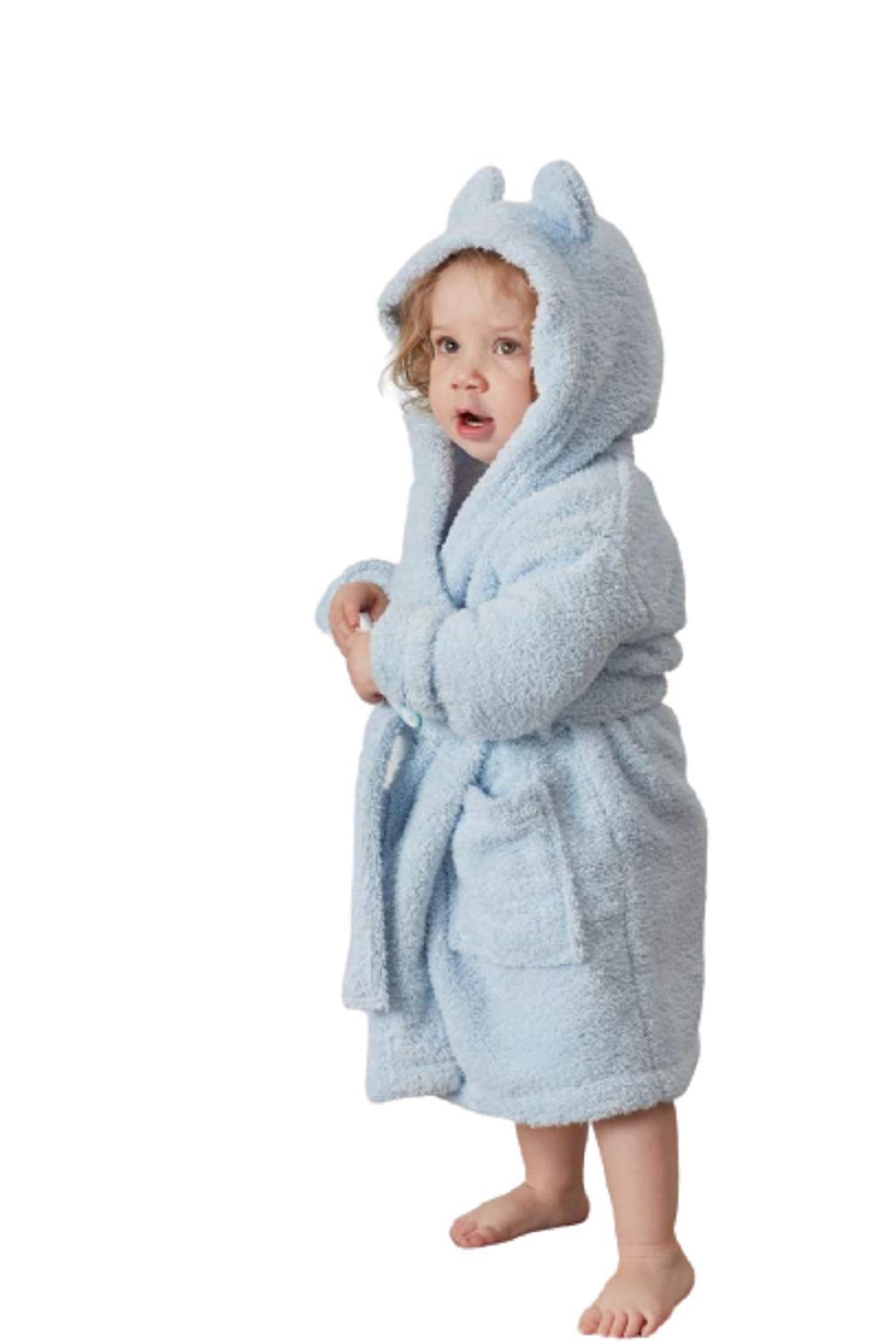 Great Knot Boys Sky Blue Luxury Kids Bath Robe 100% Cotton & Girls Hooded Bathrobe Terry Towelling Dressing Gown Hood With Ears (, 9-10 Year)