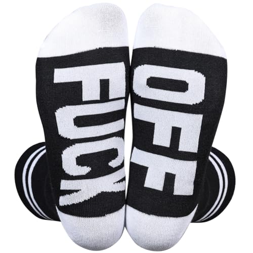 Himozoo Chaussettes unisexes FUCK OFF amusantes et décontractées en coton côtelé, cadeau fantaisie pour homme et femme, blanc, taille unique