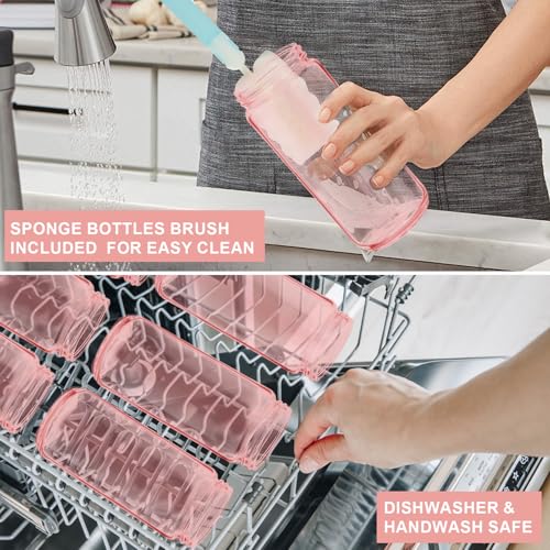 Image of Ruckae Pink 16oz 10 Pack Juice Bottles, Glass Bottles Juicing with Lids, Smoothie Cup Lids and Straws, Water Bottle Mason Jar Drinking Glasses for Juicing, Smoothies, Kombucha