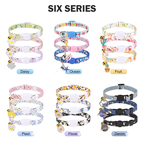 Dillybud 3 Pack Breakaway Cat Collars With Bell- Daisy Pendant Spring Cat Collar For Girl Boy Cats With Safety Buckle- Cute Kitten Collar Adjustable 8"-12" For Kitty Puppy Small Pets #TOP6