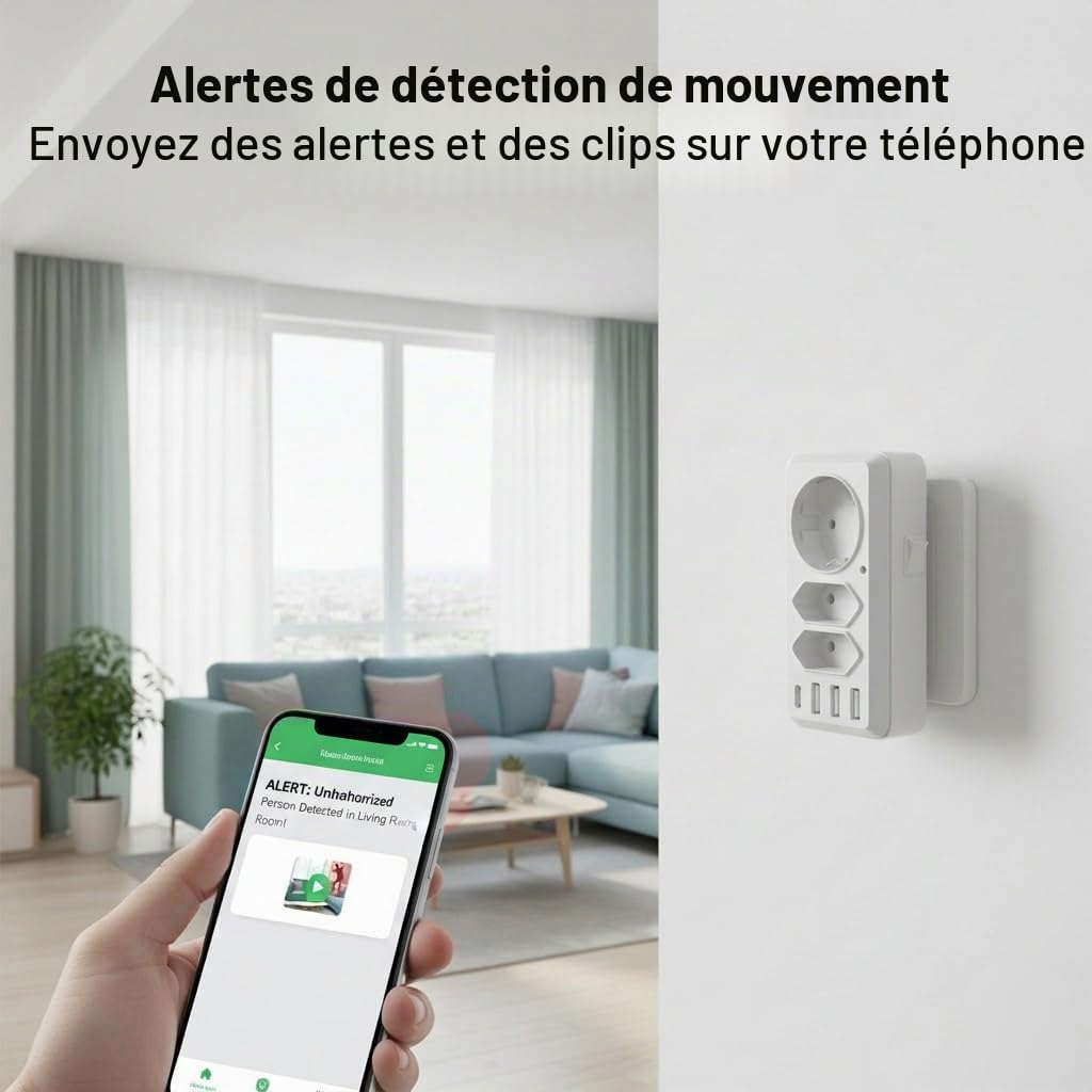ULar 4K WiFi Prise Murale avec Ports USB Caméra Vue à Distance