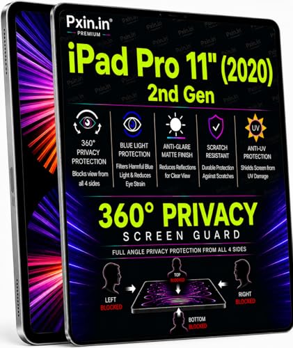 Image of Pxin 360 Pro Privacy Screen guard compatible with iPad Pro 11 inch (2020) | Anti Glare | Anti UV | Anti Blue | Anti Reflection | Privacy Filter | Unbreakable Build