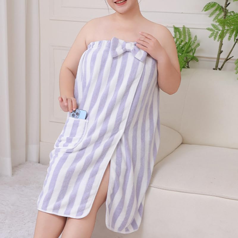 Towel Wrap with Hair Towel for Women, Towel Dress for Women After Shower, Large Bath Wrap for Spa, Bathrobe or Gym, Hair Quick Drying and Adjustable Body, 63.0x31.5'', Purple - Image 2