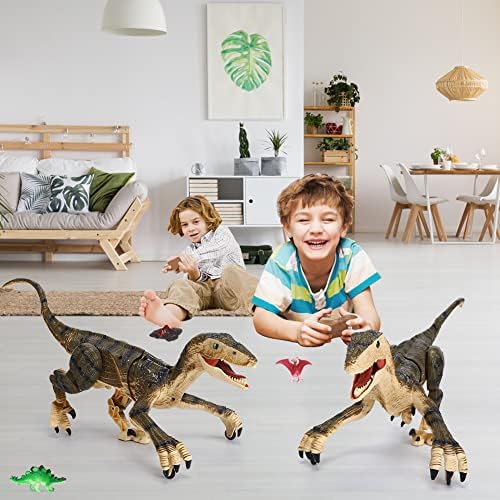 Remote Control Dinosaur Toys for Kids ,Walking Roaring Jurassic Velociraptor, 2.4Ghz Electronic Realistic Robot Toys with 3D Eyes & Roaring Sounds,Dinosaur Toys for Boys Girls Age 4 5 6 7 8-12