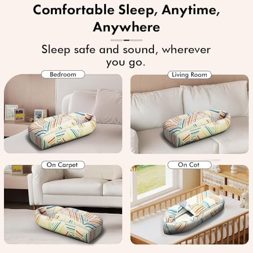 Image of StarAndDaisy Baby Carry Nest Combo Set for 0-12 Months | Baby Lounger, Bedding Nest & Mosquito Net | Soft Mattress with Side Cushions (Check Print)
