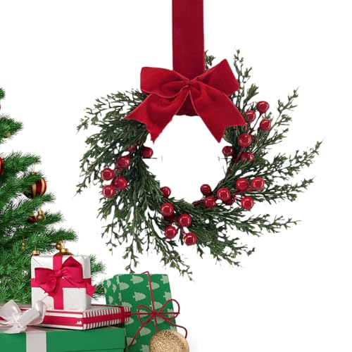 Corona Di Natale - 25 cm Ghirlanda Decorativa Artificiale Con Foglie Verdi Bacche E Pigne Per Atmosfera Natalizia | Addobbo Festivo Per Porta D’Ingresso Parete Finestra Ufficio Casa Chiesa