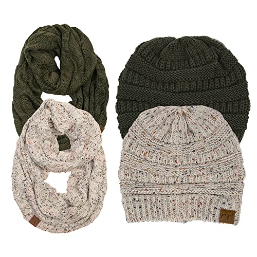 Funky Junque Cozy Winter Knit Beanie & Infinity Scarf Set for Women - Solid Colors, Confetti Designs, Value Packs