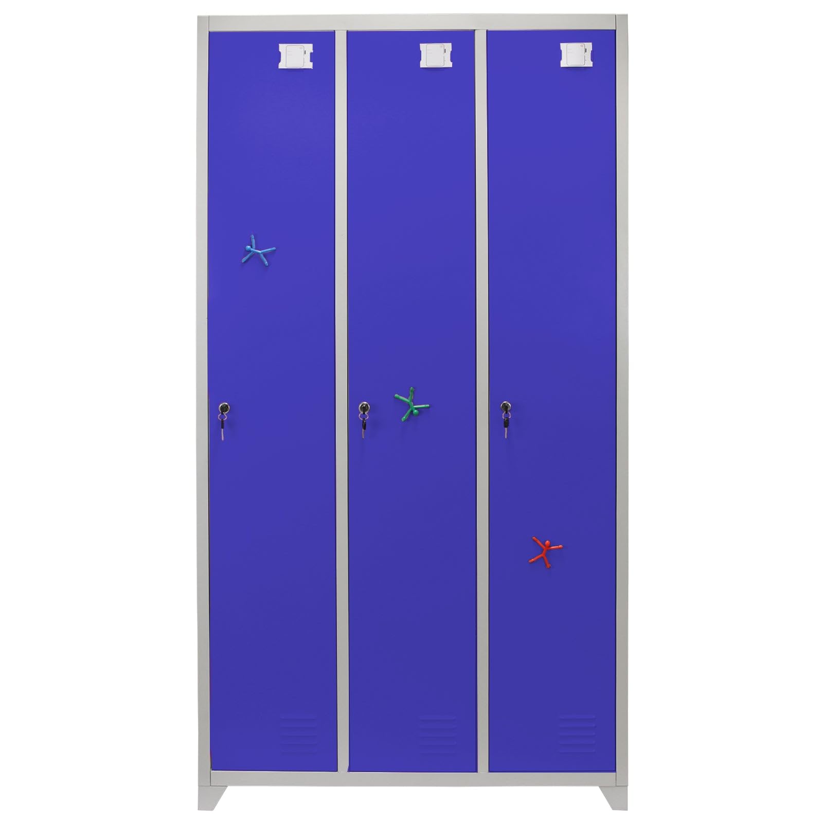 Taquilla Metálica para Ensamblar con 3 Puertas Azules 90x50x180cm Casillero Locker Organizador para Oficinas,Escuelas,Gimnasios y Vestuarios 2 llaves por Puerta,2 Imanes+Tarjetas de Nombre Incluidos