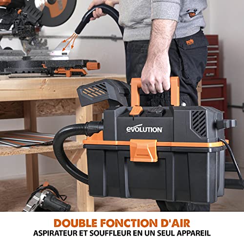 Aspirateur eau et poussière avec prise de force R15VAC d’Evolution - Moteur puissant de 1000 watts - Fonction double air - Image 6