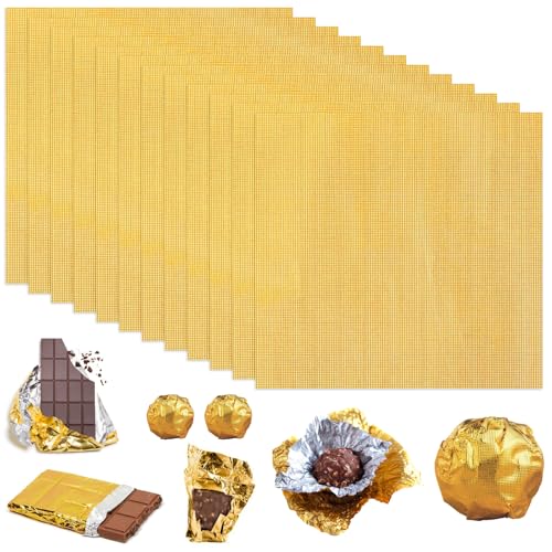 100 Piezas Papel de Aluminio Dorado 20x20cm Envoltorios de Papel de Aluminio, Envoltorio de Chocolate Dorado, Papel de Chocolate, Envoltorio de Papel de Aluminio DIY para Navidad, Boda, Cumpleaños