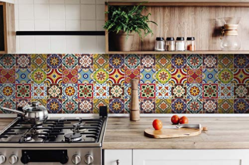 Tile Stickers 24 Pc Set Authentic Traditional Talavera Tiles Stickersl Bathroom & Kitchen Tile Decals Easy To Apply Just Peel & Stick Home Decor 6X6 Inch (Mexican Spanish 24Pc C55) #TOP1