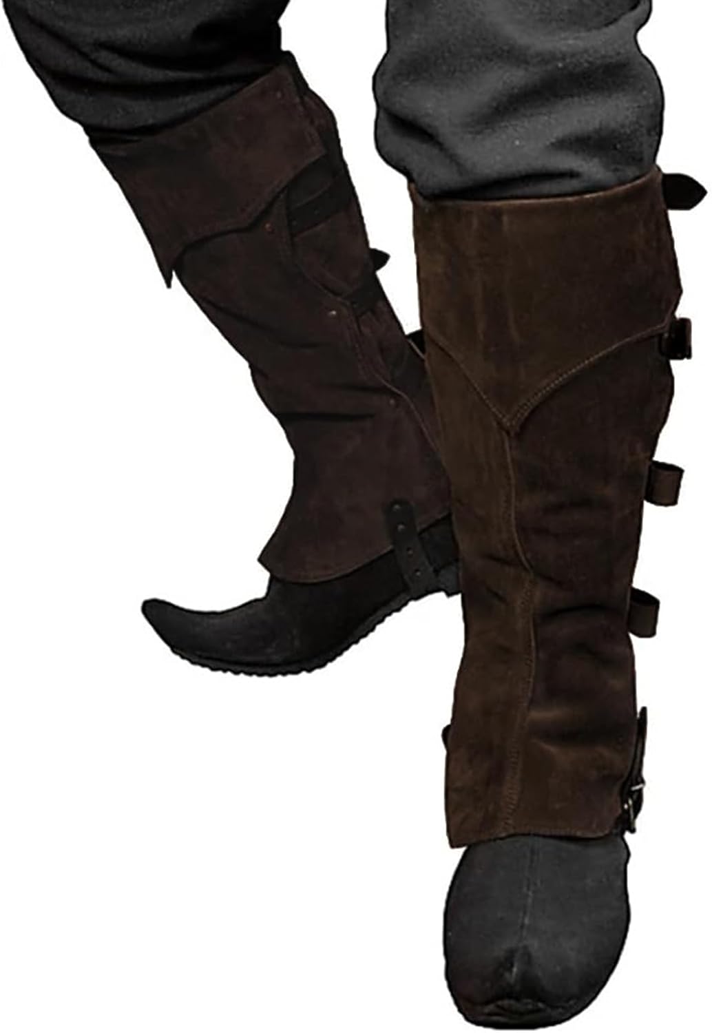 Medieval Boot Covers, Renaissance Pirate Costume Shoes Cover Faux Leather Viking Warrior Knight Armor Leg Gaiters