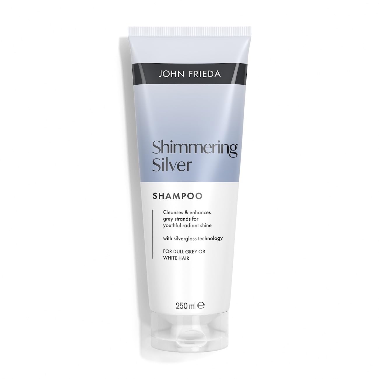 John Frieda Shimmering Silver Shampoo 250ml. Grey Hair Care with White Hair Support and Soft Shine