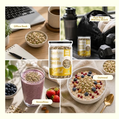 Image of Zucchero Roasted & Salted Seed Mix - 6 in 1 Super Crunchy Mix (400g) | Healthy Snack | Omega-3 | Hi-Protein | Hi-Fibre | Roasted Chia, Pumpkin, Sunflower, Watermelon, Sesame, Flax | Oil-Free Roasting| No preservatives |