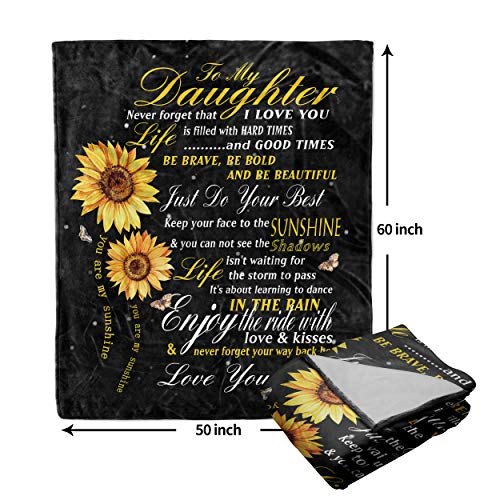 Granbey Sunflower Love Letter To My Daughter Flannel Blanket You Are My Sunshine Super Soft Lightweight Warm Cozy Wrinkle-Resistant Anti-Pilling Blankets Home Bed Sofa Applicable All Year 60X50 #TOP3