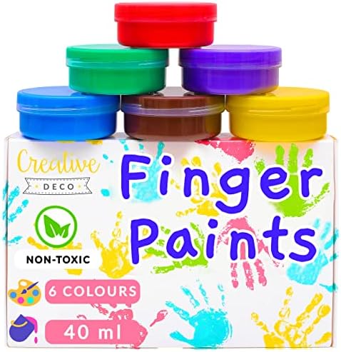 Creative Deco Washable Kids Finger Paints Poster Paint | 6 x 40 ml Pot | Non-Toxic & Safe for Baby, Toddler, Child | Intense Colours | Water-Based Washable Paint