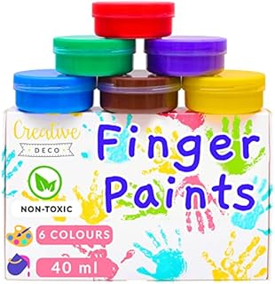Creative Deco Washable Kids Finger Paints Poster Paint | 6 x 40 ml Pot | Non-Toxic & Safe for Baby, Toddler, Child | Intense Colours | Water-Based Washable Paint