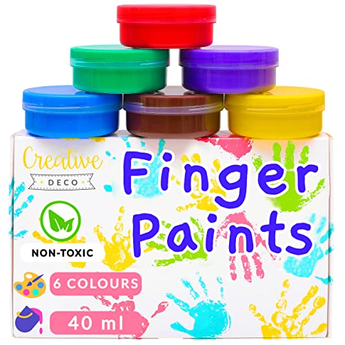 Creative Deco Washable Kids Finger Paints Poster Paint | 6 x 40 ml Pot | Non-Toxic & Safe for Baby, Toddler, Child | Intense Colours | Water-Based Washable Paint