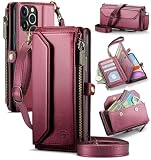 Strapurs Wallet Case Compatible with iPhone 11 Pro Max RFID Blocking 10-Card Holder Soft PU Leather Magnetic Snap Shoulder Strap Zipper Pocket Phone Case Fit for iPhone 11 Pro Max - Wine Red