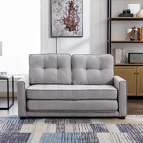 ERYE 3 Fold Tufted Upholstered Futon Sofa Bed Modern Convertible Foldable Floor Loveseat Sofabed with Pull Out Sleeper Couch Daybed W/Side Pockets for Living Room