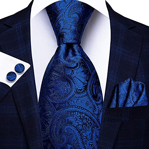 Image of Hi-Tie 3 Pcs Gift Box Mens Tie Set Necktie with Pocket Square Cufflinks Lapel Pin Silk Neck Tie Collection