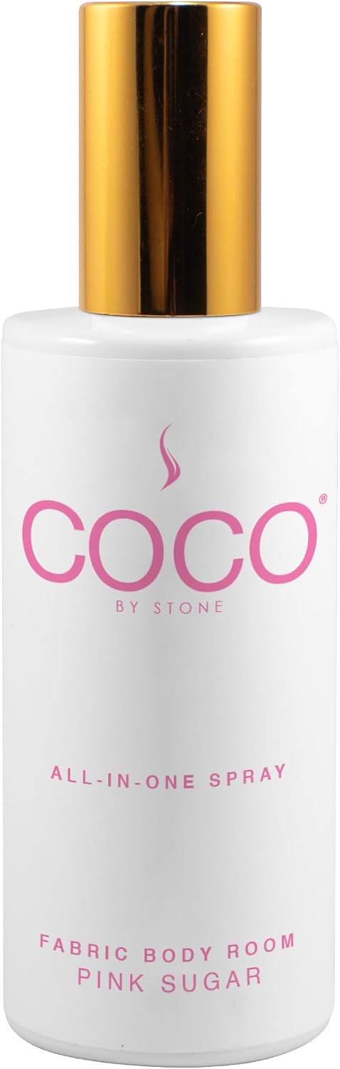COCO by Stone 5oz All-in-One Spray (Pink Sugar) Shake & Spray Formula for Fabric, Pillows, Interiors, Clothing, Home Fragrance Accessories, Room Perfume, Room Deodorizer, Vegan & Cruelty-Free