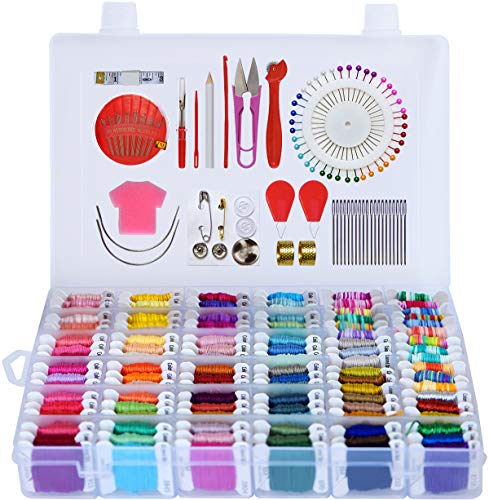 Embroidery Floss 418 Embroidery Thread String Kits with Organizer Storage Box Included 108pcs Colorful Friendship Bracelets Floss with Number Stickers&Floss Bobbins &110 Pcs Cross Stitch Tool Kits