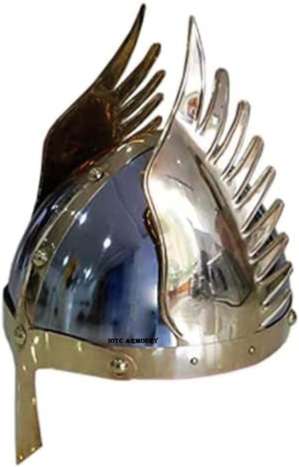 Medieval Norman Nasal King's Deluxe Winged Emperor Helmet - Rustic Vintage Home Decor Gift Hallowen, LARP, Replica, Adult Costume