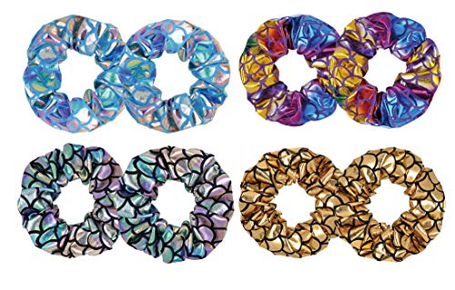 8 Pcs Mermaid Bronzing Hologram Metallic Hair Scrunchies Hair Bobbles Two-tone Elastics Ponytail Holders Hair Wrist Ties Bands Scrunchies for Show Gym Dance Party Cosplay for Girl