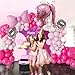 Hot Pink Princess Balloon Arch Kit with Rose Red, Light Pink, Matte White Balloons, Silver Disco Ball, Bows and Crown for Girl Summer Birthday, Coquette Party, Ballerina,Graduation, Baby Shower Decor
