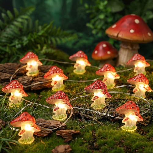 LakiHomi Guirlande lumineuse LED champignon, 2 m, 20 LED, blanc chaud, lampe champignon, pour jardin, chambre à coucher, bricolage, sapin de Noël, balcon,...
